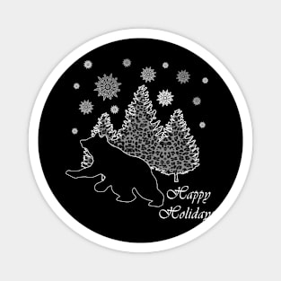 Happy Holidays Bear Winter Snowflakes Leopard Print Trees Wildlife Magnet